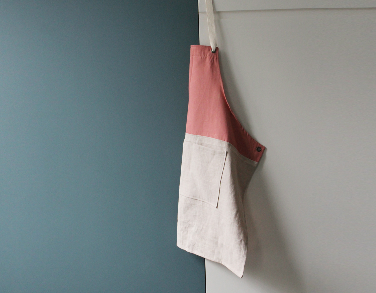 COLOR BLOCK APRON_Pink/Light beige